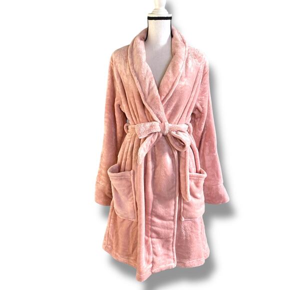 NWT Soma Plush Short Robe Size S/M Vintage Pink Belted Bathrobe Soft Cozy - Picture 8 of 12
